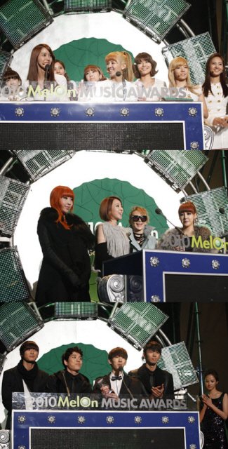 소녀시대 2NE1 2AM(위 부터)