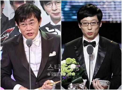 25일 열린 2010 KBS 연예대상에서 대상을 수상한 이경규와 29일 2010 MBC 방송연예대상에서 대상을 받은 유재석 ⓒ머니투데이 스타뉴스
