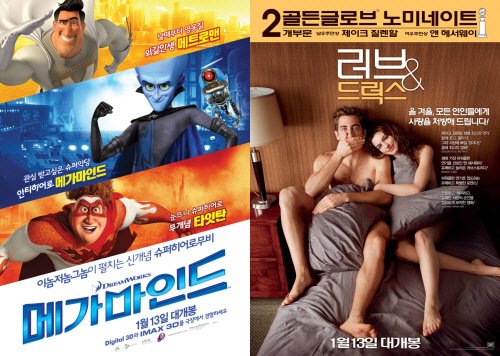 ⓒ영화 '메가마인드', '러브 & 드럭스'의 포스터