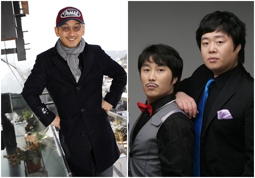 이준익 감독(왼쪽), 김병만과 류담