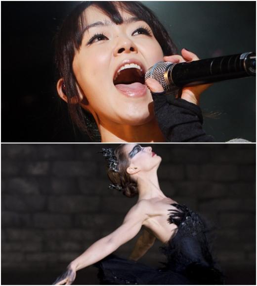 가수 김윤아(사진 위)-영화 '블랙스완'의 나탈리 포트만(사진 아래)<br /><br />
ⓒ홍봉진기자 honggga@(사진 위), 영화 '블랙스완' 스틸 (사진 아래)