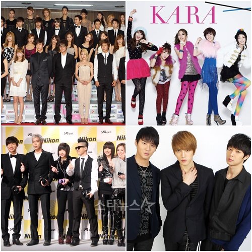 왼쪽 위에서부터 시계방향으로 SM엔터테인먼트, 카라, JYJ, YG엔터테인먼트 ⓒ머니투데이 스타뉴스