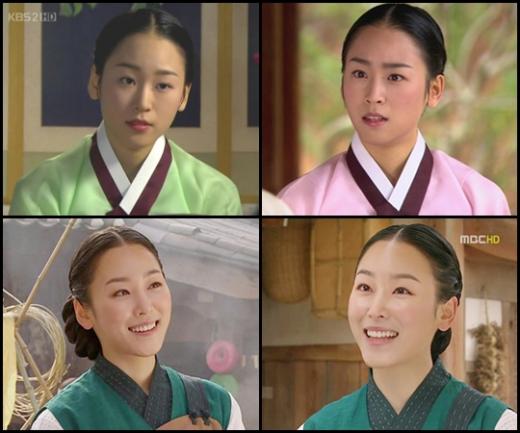 KBS 2TV '황진이' 정가은 역 출연 당시 서현진(위)과 MBC '짝패' 달이 역으로 출연 중인 모습   