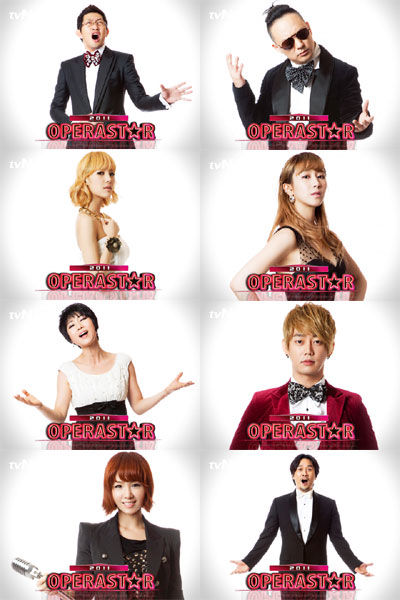 '오페라스타' 도전자들. 김창렬, 신해철, 선데이, 테이, JK김동욱, 임정희, 문희옥, 김은정(왼쪽 위부터 시계방향) ⓒ사진=tvN 제공
