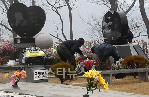 고 최진실의 봉안묘(왼쪽)와 고 최진영의 봉안묘 ⓒ양평(경기)=홍봉진 기자