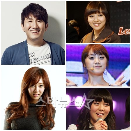 ▲ 방시혁, 미쓰에이 민, 원더걸스 혜림, 원더걸스 선예, 지나 (왼쪽 위부터 시계방향으로) ⓒ출처=빅히트 엔터테인먼트, 이동훈 기자 photoguy@, 류승희 인턴기자 grsh15@