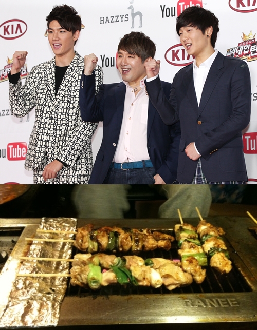 ▲ 노지훈, 방시혁, 데이비드오(왼쪽부터), 방시혁이 올린 주점 사진 ⓒ송지원 기자 g1still@, 방시혁 미투데이
