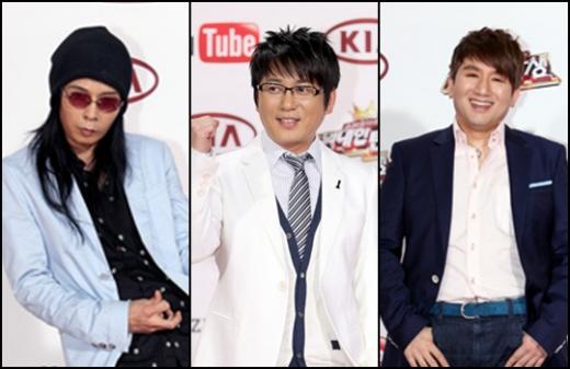 (왼쪽부터)김태원, 신승훈, 방시혁 ⓒ사진=MBC \'위대한 탄생\' 홈페이지 