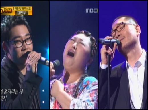 (왼쪽부터)김연우, BMK, 임재범 ⓒ사진=MBC '우리들의 일밤-나는 가수다' 방송 화면 