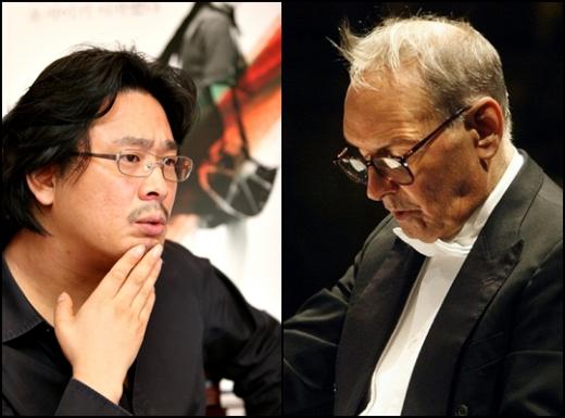 박찬욱 감독(왼쪽)과 엔니오 모리꼬네