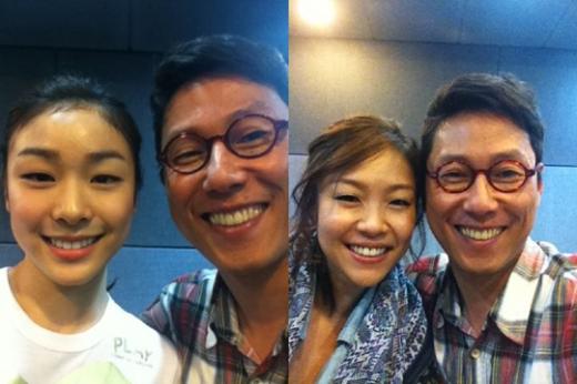 ▲ 김연아(왼쪽), 박정현과 함께 사진을 찍고 있는 윤종신(각 사진 오른쪽) ⓒ출처=윤종신 트위터