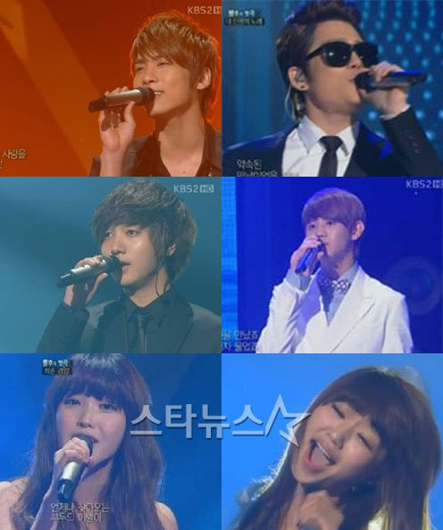 '불후의 명곡2'의 샤이니 종현, 2AM 창민, 비스트 양요섭, 씨스타 효린, 아이유, 슈퍼주니어 예성(왼쪽 위부터 시계 방향) <사진=화면캡처>