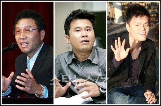 SM의 이수만, YG의 양현석, JYP의 박진영(왼쪽부터) ⓒ머니투데이 스타뉴스