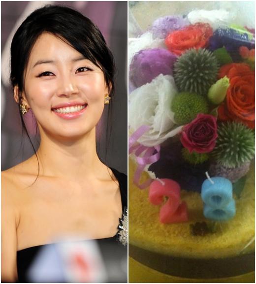 한지혜, 한지혜가 선물 받은 케이크ⓒ머니투데이 스타뉴스, 한지혜 페이스북