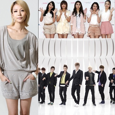 가수 보아(시계방향)와 카라, 슈퍼주니어  