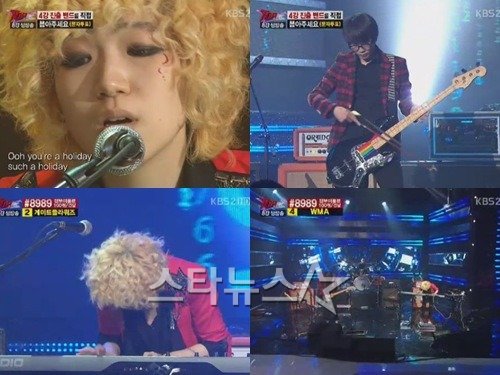 지난 24일 방송된 '톱밴드' 8강전 당시 POE의 연주 모습. 오른쪽 위가 베이시스트 김윤기 