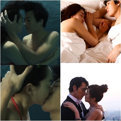 '천일의 약속'에서 김래원과 키스신을 연기한 수애(왼쪽)-'아테나:전쟁의 여신'에서 정우성과 수애의 키스장면
