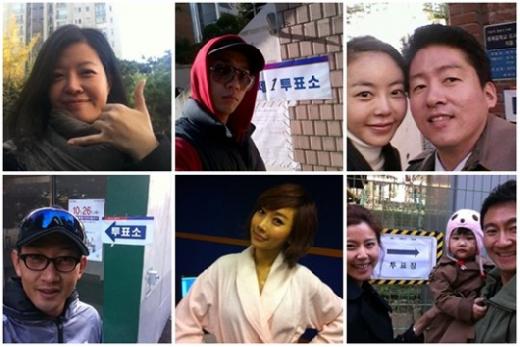 ↑(위 왼쪽부터 시계방향으로) 배우 김여진, 그룹 마이티마우스의 상추, 배우 황혜영(왼쪽)과 김경록 부대변인, 배우 이은미(왼쪽)과 가수 주영훈, 개그우먼 곽현화, 그룹 디제이디오씨의 김창렬