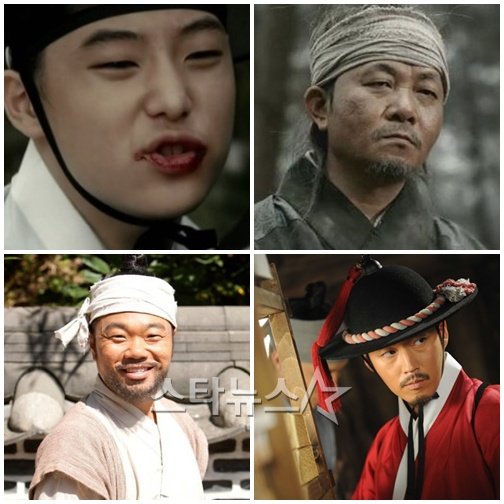 '뿌리깊은 나무' 등장인물. 왼쪽 위부터 시계방향으로 정기준 이방지 강채윤 옥떨이 