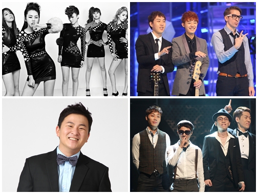 원더걸스, 버스커버스커, 울랄라세션, 허각(왼쪽 위부터 시계방향)