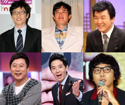 유재석, 이경규, 주병진(ⓒMBC), 탁재훈, 붐(ⓒQTV), 이수근(왼쪽 위부터 시계방향) ⓒ스타뉴스
