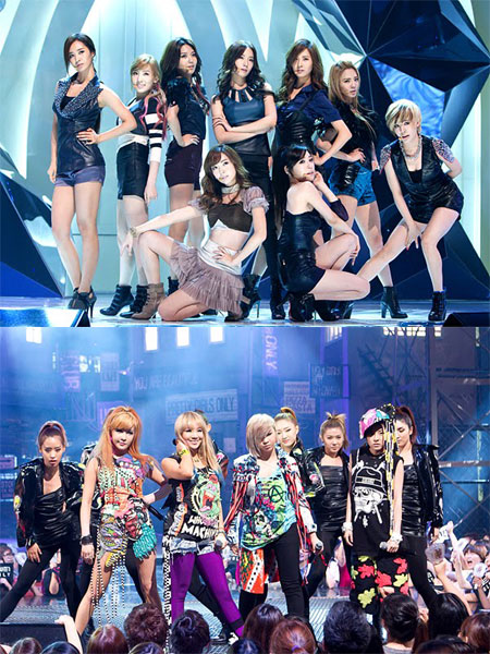 소녀시대(위)와 2NE1 <사진=엠넷 제공>