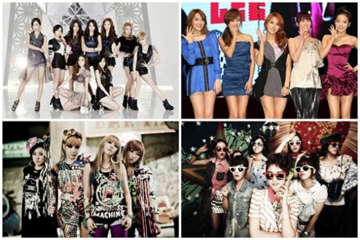 소녀시대 카라 티아라 2NE1(왼쪽 위부터 시계방향)
