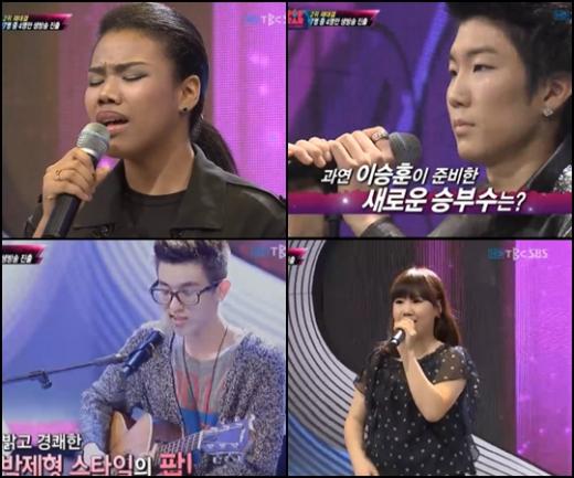 (왼쪽위부터 시계방향)이미쉘, 이승훈, 박지민, 박제형 ⓒ사진=SBS \'일요일이 좋다-K팝스타\' 방송화면 