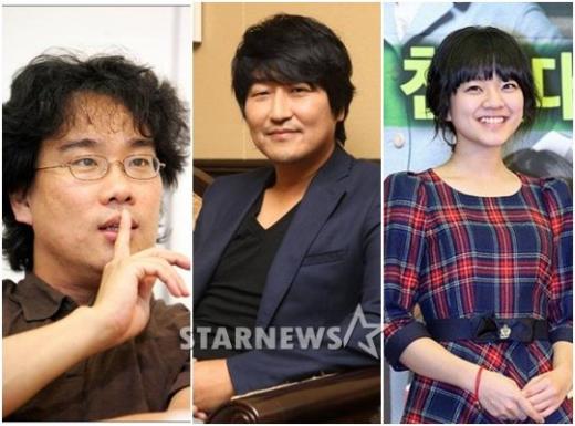왼쪽부터 '설국열차' 연출을 맡은 봉준호 감독과 주연배우 송강호 고아성. 머니투데이 스타뉴스.