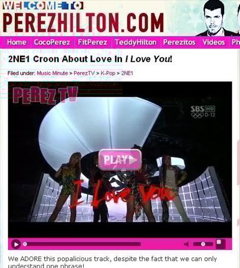페레즈힐튼닷컴에 소개된 2NE1 무대
