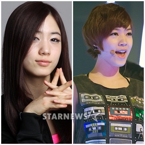 코어콘텐츠미디어 소속 남녀공학 멤버 효영(왼쪽)과 티아라에서 방출된 티아라 전 멤버 화영 ⓒ스타뉴스 