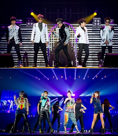 빅뱅(위)과 2NE1 