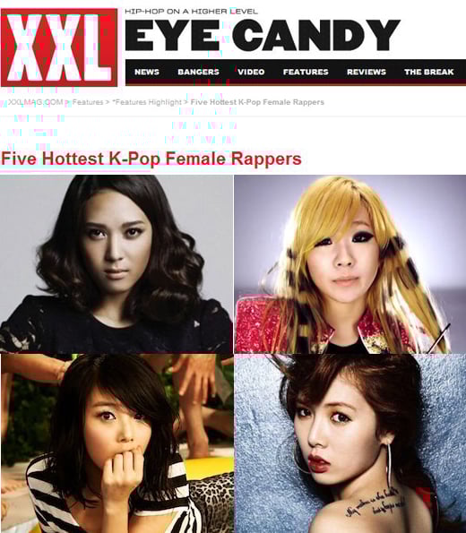 미국 유명 힙합매거진 XXL에 소개된 윤미래, 2NE1의 CL, 포미닛 현아, 원더걸스 유빈(사진 위 왼쪽부터 시계방향)  