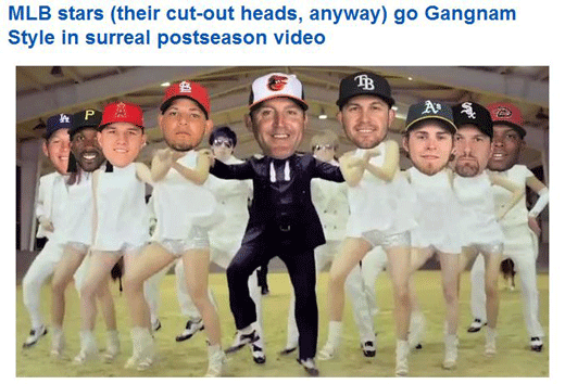 MLB홈페이지에 게재된 야구선수들의 '강남스타일' 패러디 영상