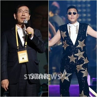 박원순 서울시장(왼쪽)과 싸이 ⓒ스타뉴스