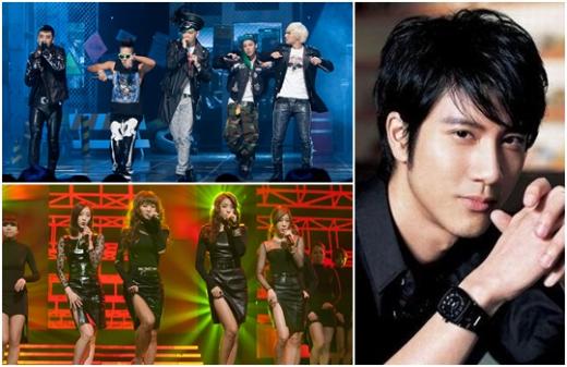 빅뱅(왼쪽 위),씨스타(왼쪽 아래)와 왕리홍(오른쪽)ⓒCJE&M