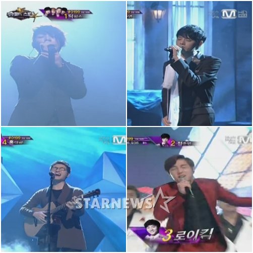 케이블채널 엠넷 '슈퍼스타K4'의 딕펑스, 정준영, 홍대광, 로이킴(좌측 맨 위부터 시계방향) <사진='슈퍼스타K4' 방송화면 캡처>