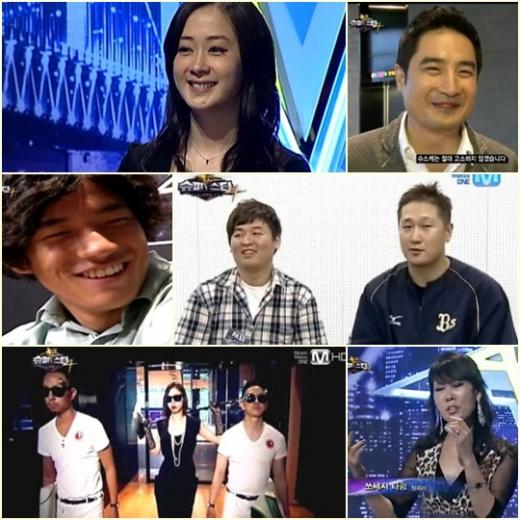 (첫째줄 왼쪽부터) 죠앤, 강용석 (둘째줄) 이승기 사촌동생 이정기, 이병호와 이대호 선수 (셋째줄) 쾌남과 옥구술, 정희라 <방송캡처=Mnet '슈퍼스타K 4'> 