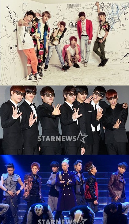 사진 위부터 비스트, 인피니트, 블락비.