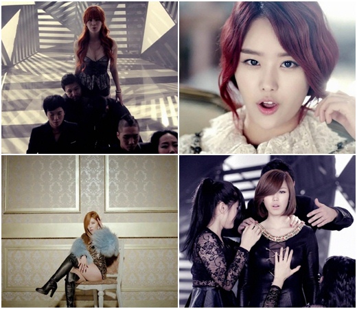 시크릿의 한선화 송지은 전효성 징거(왼쪽 위부터 시계방향) <화면캡처=시크릿 '토크 댓' 뮤직비디오>