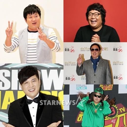 (왼쪽부터 시계방향) 개그맨 정형돈, 류담, 배우 박상면, 그룹 부가킹즈 멤버 주비트레인, 슈퍼주니어 멤버 신동 ⓒ사진=스타뉴스