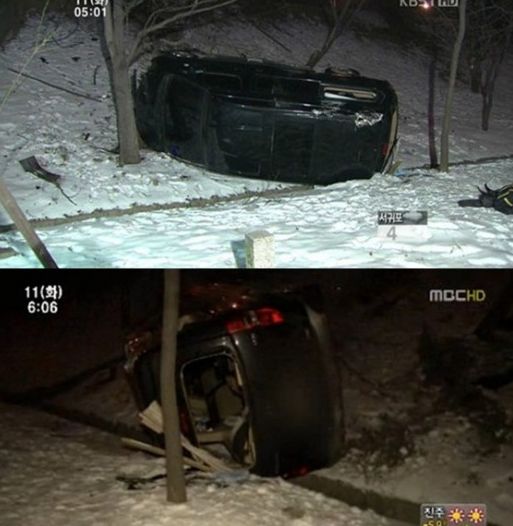 시크릿 멤버들을 태운 승합차 사고현장 ⓒMBC '뉴스투데이' 캡쳐 