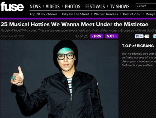 빅뱅 탑이 소개된 미국 FUSE TV 홈페이지
