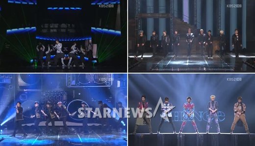 동방신기, 슈퍼주니어, 샤이니, 인피니트(좌측 맨 위부터 시계방향)<사진=KBS 2TV 2012 KBS 가요대축제 방송화면 캡처>