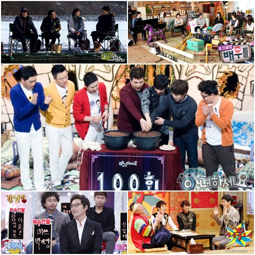 '힐링캠프', '토크클럽 배우들', '안녕하세요', '강심장', '무릎팍도사'(좌측 맨 위부터 아래로)<사진=SBS, MBC, KBS>