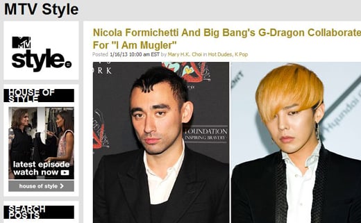 미국 MTV 스타일에 소개된 디자이너 니콜라 포미체티(왼쪽)과 빅뱅 지드래곤 