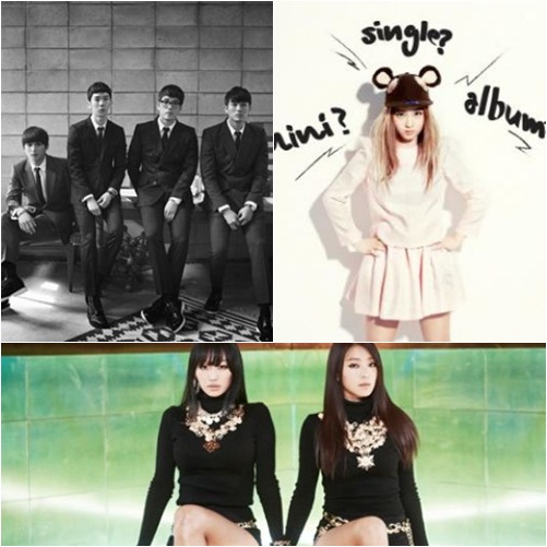 2AM(왼쪽위부터 시계방향)과 이하이, 씨스타 