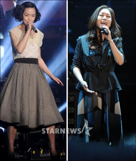 자우림의 김윤아(왼쪽)와 박정현 ⓒ사진=최부석 기자