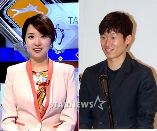 김민지 SBS 아나운서(왼쪽)과 박지성 선수 / 사진=SBS 방송화면, 임성균 기자 