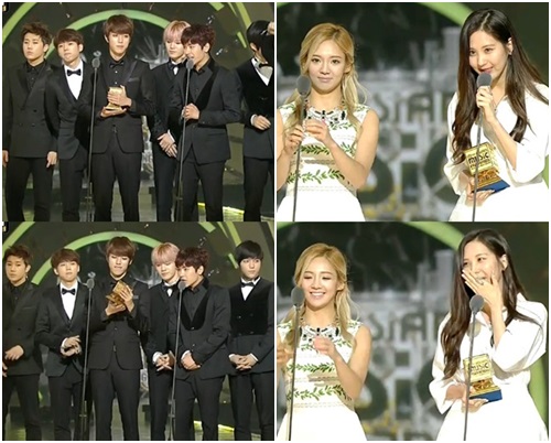 인피니트(왼쪽)과 소녀시대 / 화면캡처=Mnet \'2013  MAMA\'